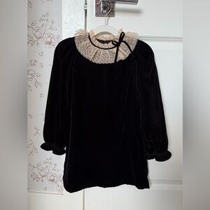 Janie and Jack Black Velvet Blouse with Cream Lace